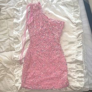 Lucy in the Sky Los Angeles Pink Body Con Dress one Shoulder